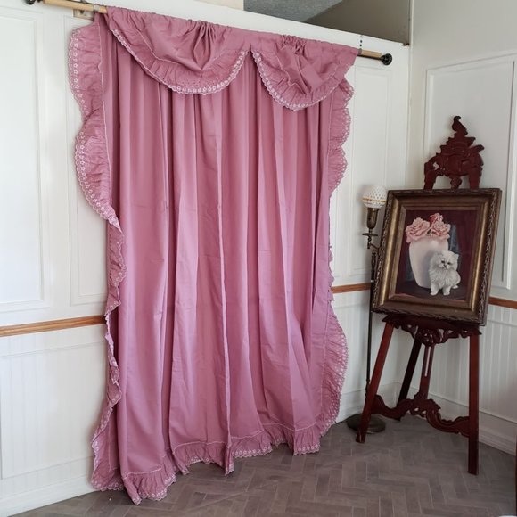 Vtg Sears Curtain Panel Ruffled Pink 124W x 80L - Picture 2 of 5